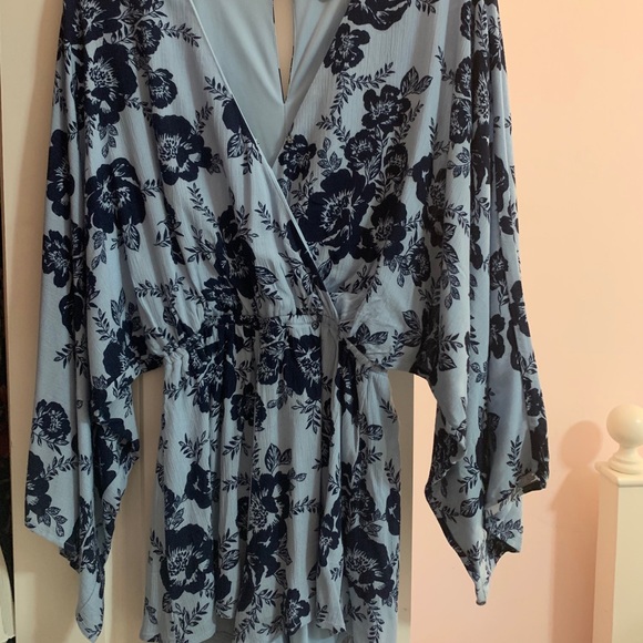 Navy Flowered Blue Romper - Picture 1 of 3